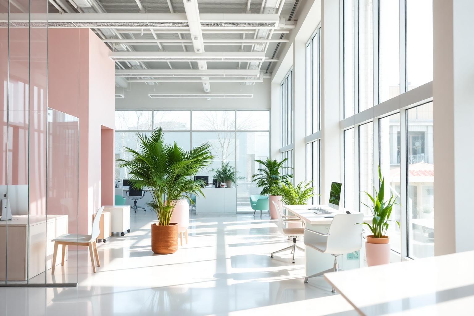 Bright, freshly cleaned modern office space with plants and natural light